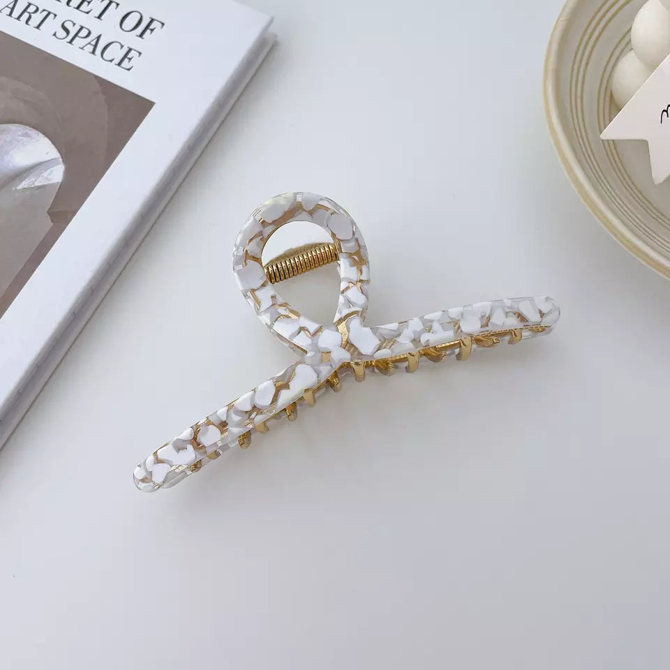 Luxe Gold Hoop Claw Clip With Marble Detail