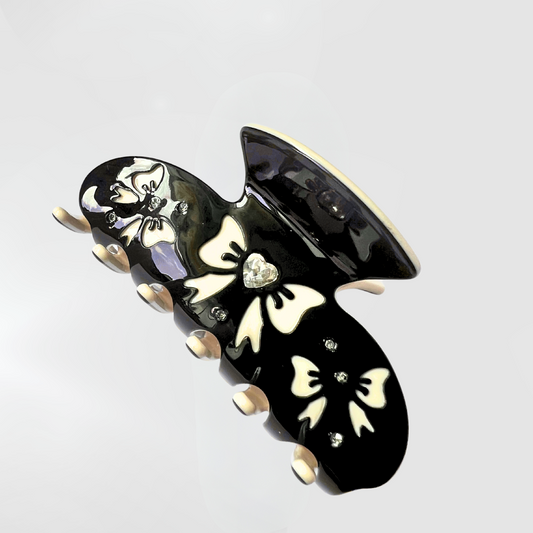 Coquette diamanté hair clips | Bow detail claw clip